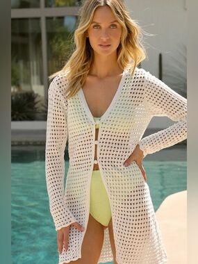 Stroll the Beaches Ivory Sheer Crochet Swim Cover-Up Cardigan
